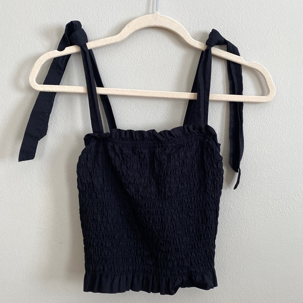 H&M Black Smocked Tie Strap Top